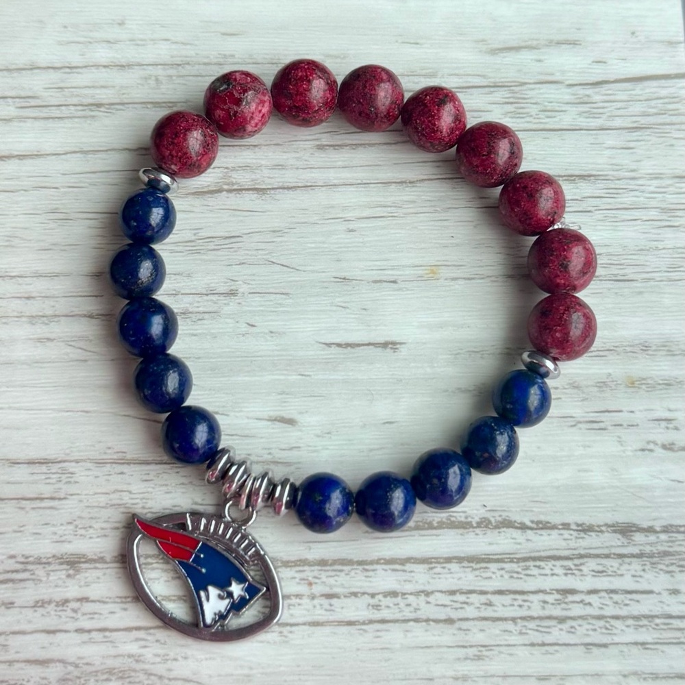 New England Patriots Red and Blue Beaded Bracelet Patriots gear
